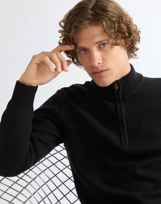 Regular Quarter Zip Knit Sweater in Black
