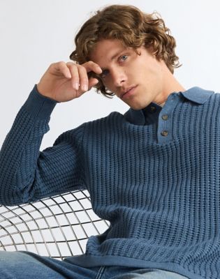Relaxed Polo Sweater in Bering Sea Heather