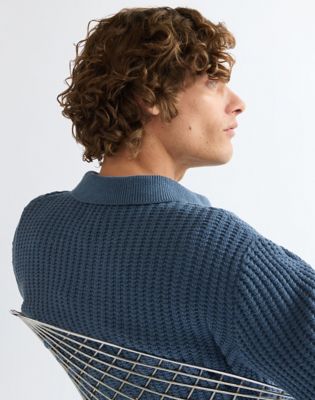 Relaxed Polo Sweater in Bering Sea Heather