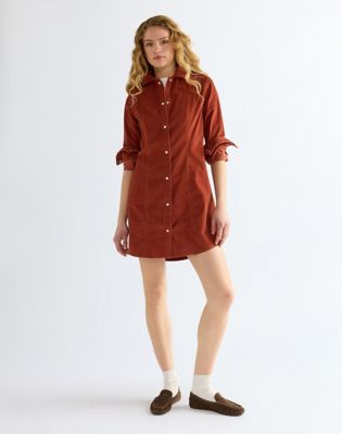 Slim Corduroy Dress in Burnt Henna