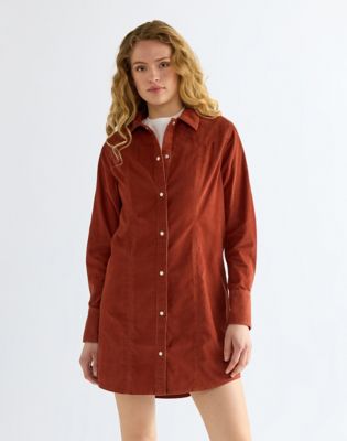 Slim Corduroy Dress in Burnt Henna