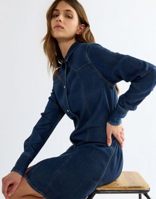 Slim Denim Dress in Dark Stone