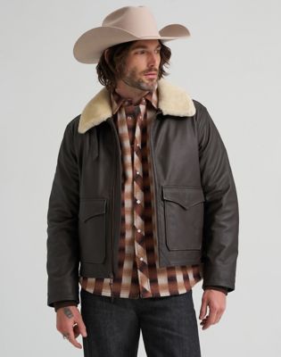 Blue Bell Regular Leather Aviator Jacket in Chocolate Torte