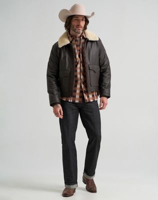 Blue Bell Regular Leather Aviator Jacket in Chocolate Torte