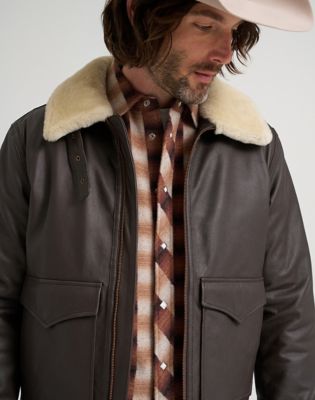 Blue Bell Regular Leather Aviator Jacket in Chocolate Torte