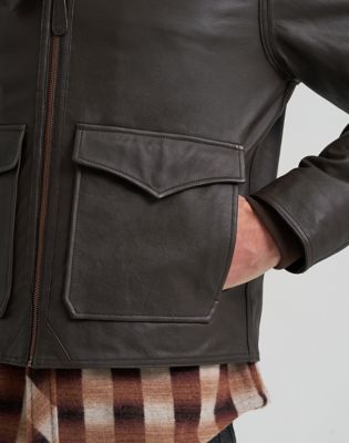 Blue Bell Regular Leather Aviator Jacket in Chocolate Torte