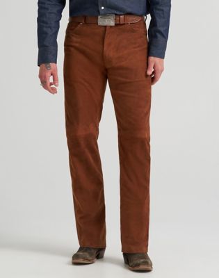 Wrangler niebieski Bell 13MWZ Original Cowboy Cut Leather Trousers Cherry mahoniowy