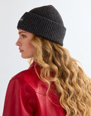 Ribbed Wool Beanie in Dark Grey