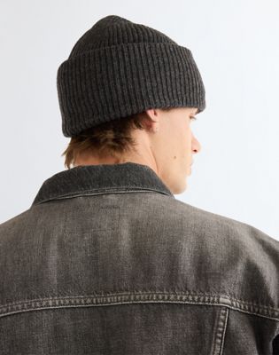 Ribbed Wool Beanie in Dark Grey