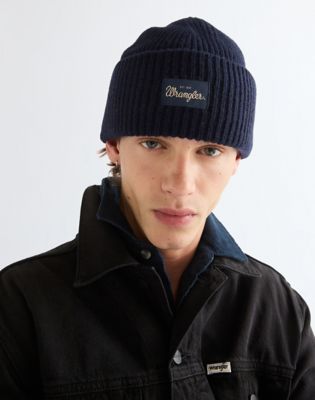 Ribbed Wool Beanie in Navy