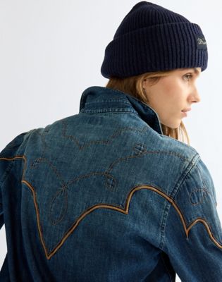 Ribbed Wool Beanie in Navy