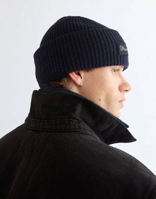 Ribbed Wool Beanie in Navy
