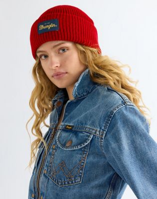 Ribbed Wool Beanie in Red
