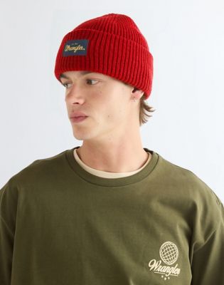 Ribbed Wool Beanie in Red