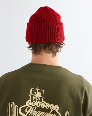 Ribbed Wool Beanie in Red