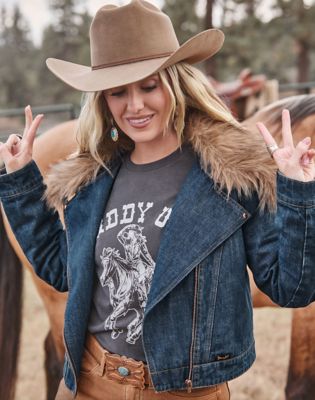 Lainey Wilson x Wrangler Moto Jacket in Denim