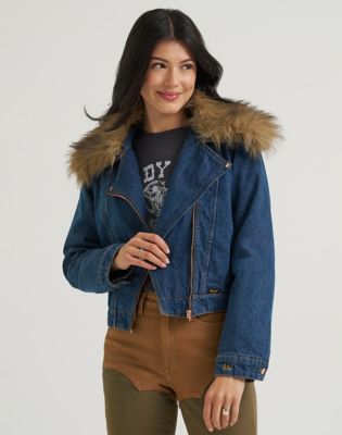 Lainey Wilson x Wrangler Moto Jacket in Denim