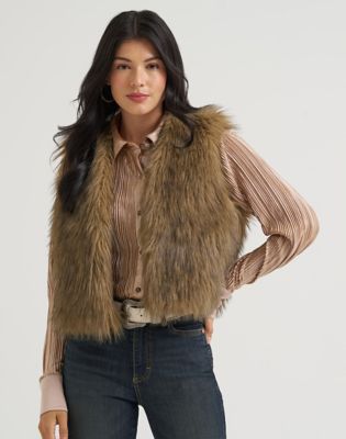 Lainey Wilson x Wrangler Faux Fur Vest in Brown