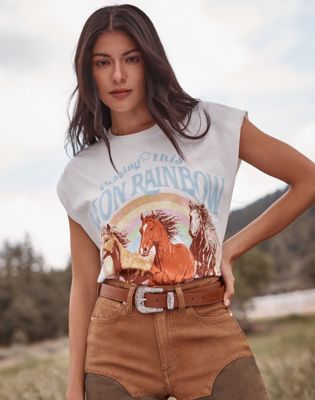 Lainey Wilson x Wrangler Neon Rainbow Tee in White