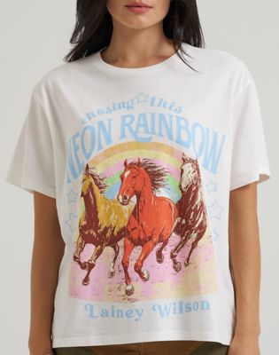 Lainey Wilson x Wrangler Neon Rainbow Tee in White