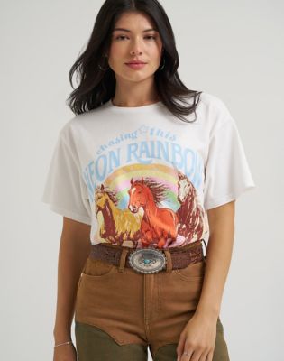 Lainey Wilson x Wrangler Neon Rainbow Tee in White