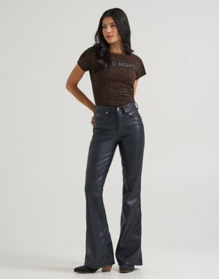 Lainey Wilson x Wrangler Lainey Flare Trousers in Onyx Faux Leather