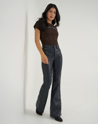 Lainey Wilson x Wrangler Lainey Flare Trousers in Onyx Faux Leather