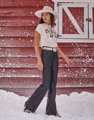 Lainey Wilson x Wrangler Lainey Flare Trousers in Onyx Faux Leather