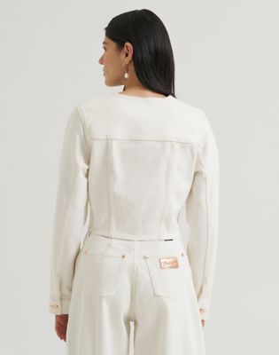 Lainey Wilson x Wrangler Pleated Tour Denim Top in Pearl White