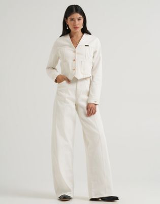 Lainey Wilson x Wrangler Pleated Tour Denim Top in Pearl White