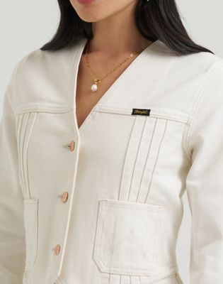 Lainey Wilson x Wrangler Pleated Tour Denim Top in Pearl White