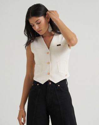 Lainey Wilson x Wrangler Iconic Denim Vest in Pearl White