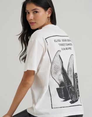 Lainey Wilson x Wrangler Click Your Boots Tee in Winter White