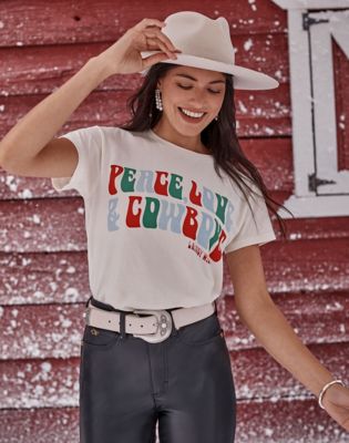 Lainey Wilson x Wrangler Peace Love Cowboys Tee in Winter White