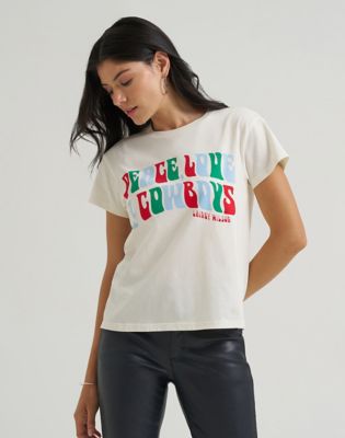 Lainey Wilson x Wrangler Peace Love Cowboys Tee in Winter White
