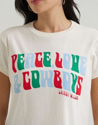 Lainey Wilson x Wrangler Peace Love Cowboys Tee in Winter White