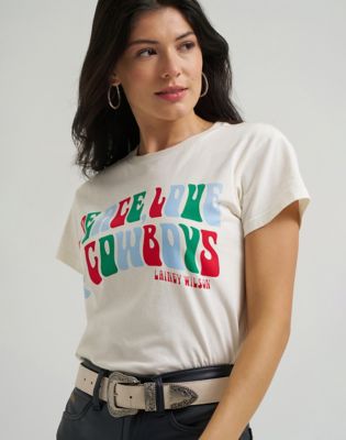 Lainey Wilson x Wrangler Peace Love Cowboys Tee in Winter White