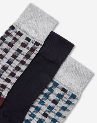 3-Pack Socks in Navy, Teal & Dahlia Check