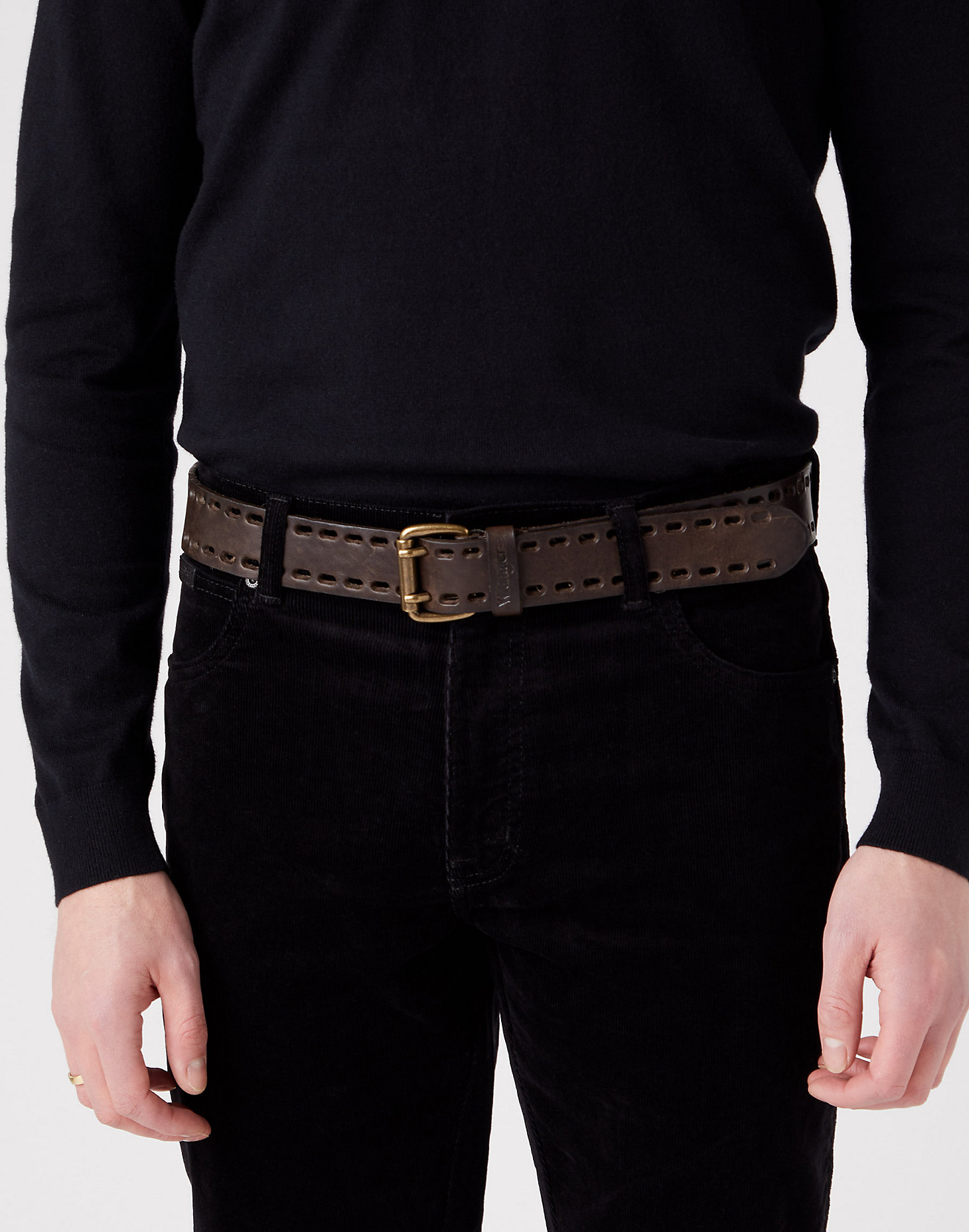 Double Perforated Belt in Brown main view