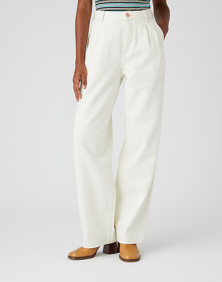 Pleated Crop Barrel Jeans in Vintage White main view