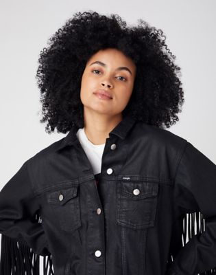 Black denim 2024 fringe jacket