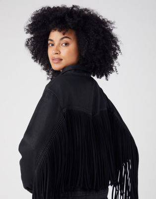 Black fringed jacket sale