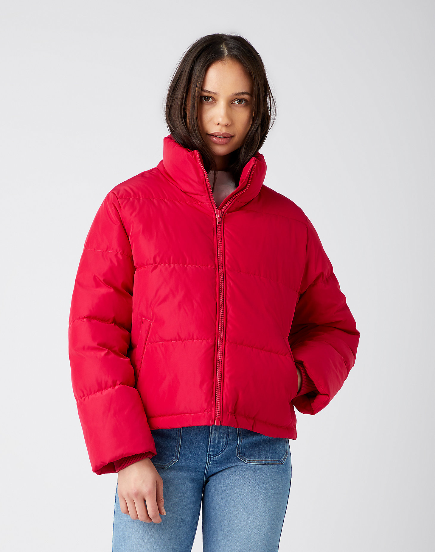 Short Puffer Jacket in Cerise main view