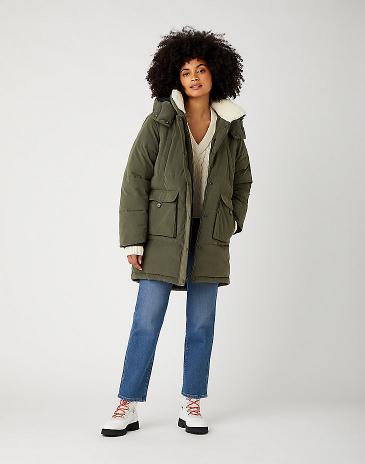 Long Parka in Utility Green main view