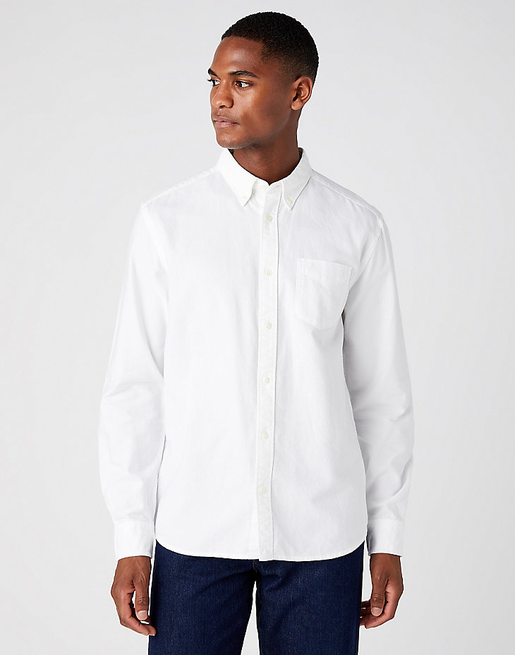 Long Sleeve One Pocket Button Down Shirt in White main view