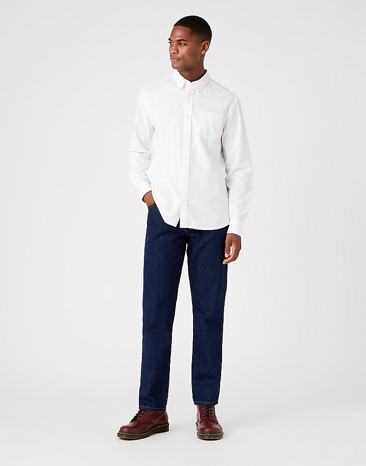 Long Sleeve One Pocket Button Down Shirt in White alternative view