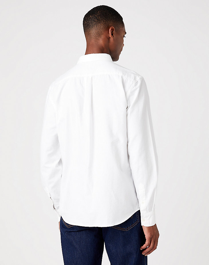 Long Sleeve One Pocket Button Down Shirt in White alternative view 2