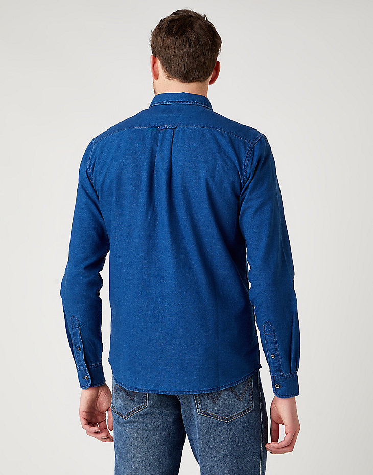 Long Sleeve One Pocket Shirt in Mid Indigo alternative view 2