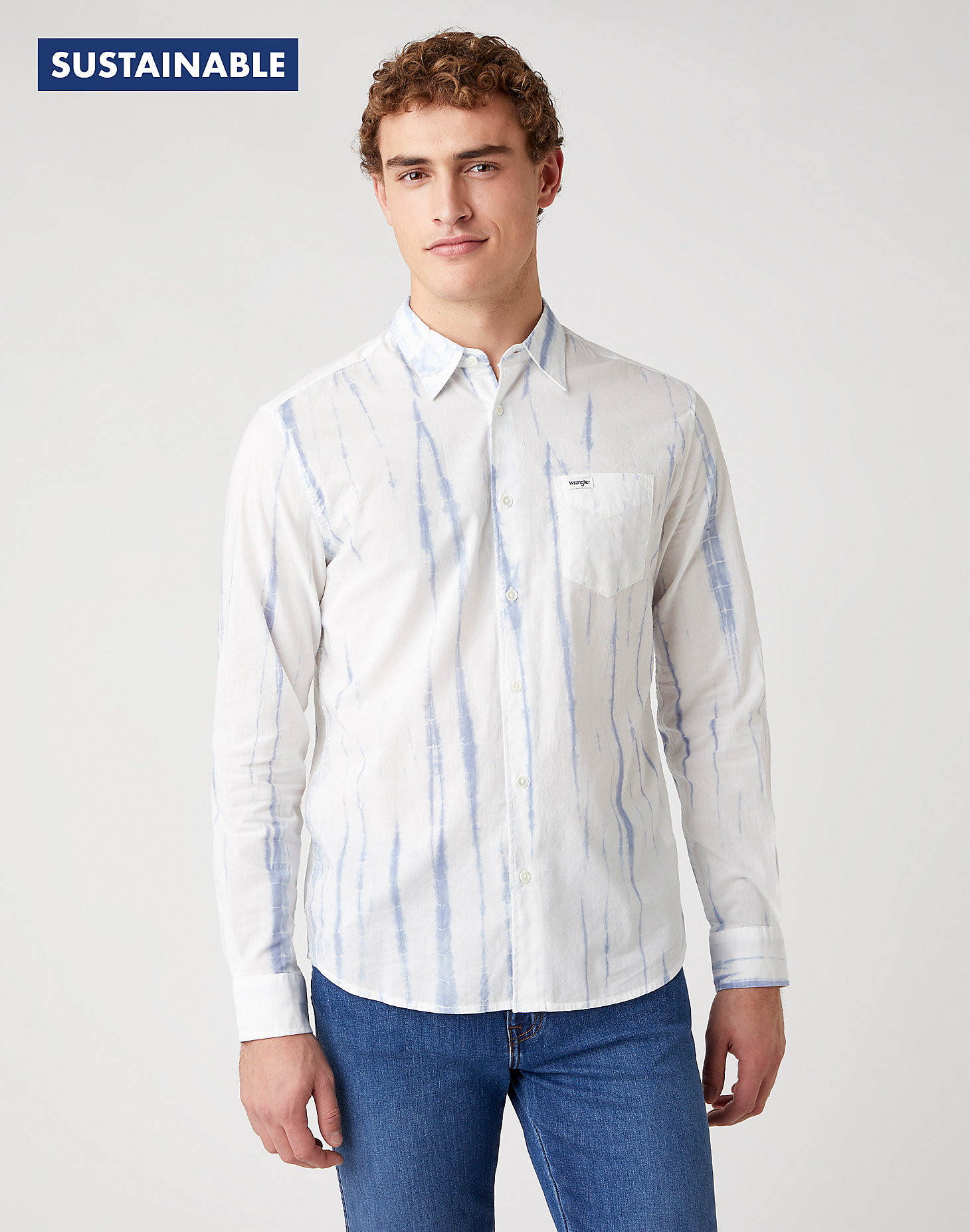 Long Sleeve One Pocket Shirt in White main view