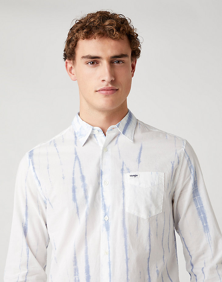 Long Sleeve One Pocket Shirt in White alternative view 3